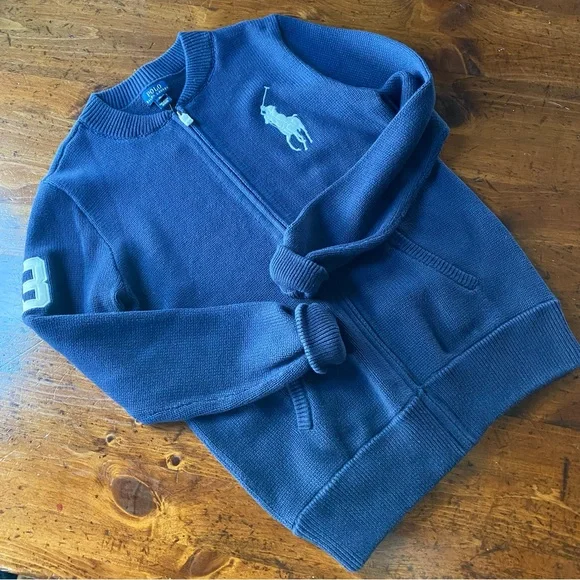Polo by Ralph Lauren - Big Polo Zip Cardigan Blue Sweater - size xL 18-20 - Picture 3 of 6